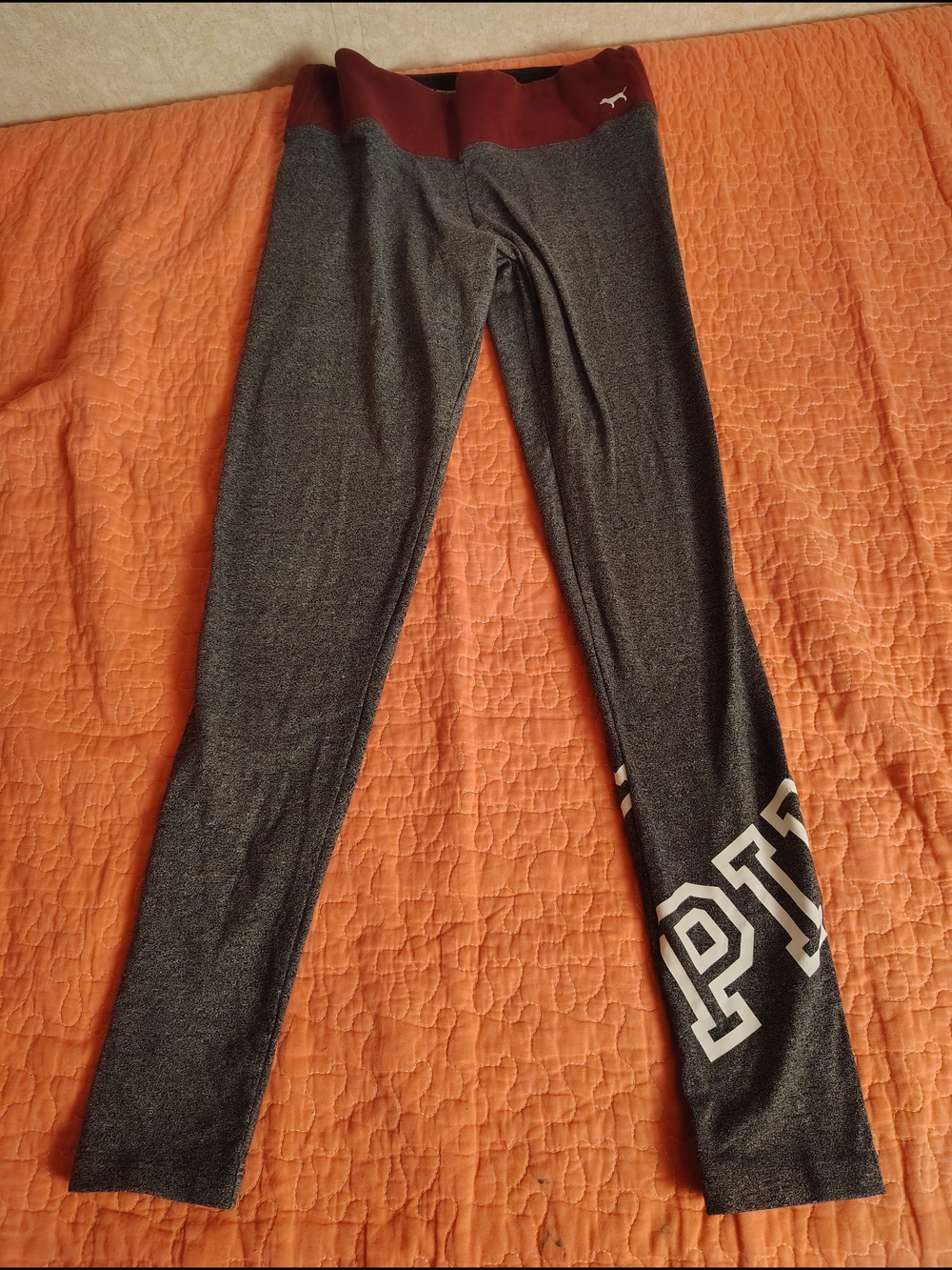 PINK Victoria's Secret Girls' Gray Maroon Logo Leggings